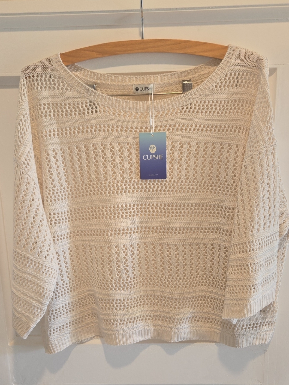 Cupshe Cream Openwork Boxy Knit Pullover